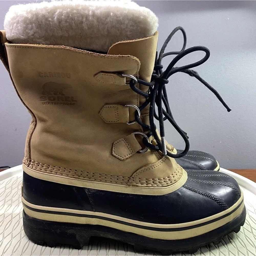 Sorel Caribou Men's Leather Winter Snow Boots‎ Tan Sz. 5